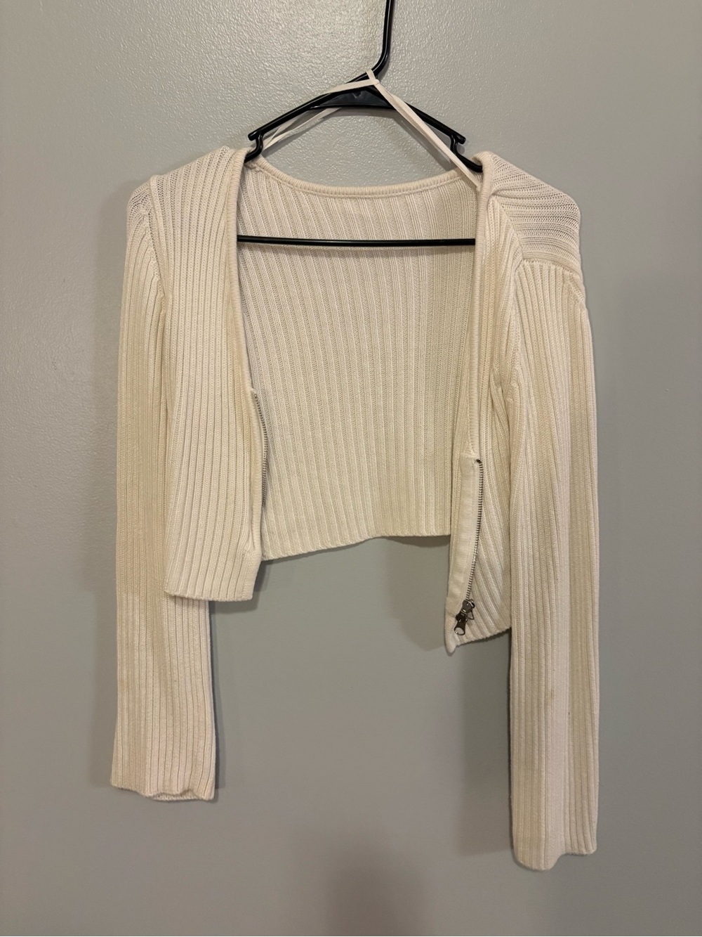 Y2K Women's Cream Ribbed Zip Cardigan Sweater